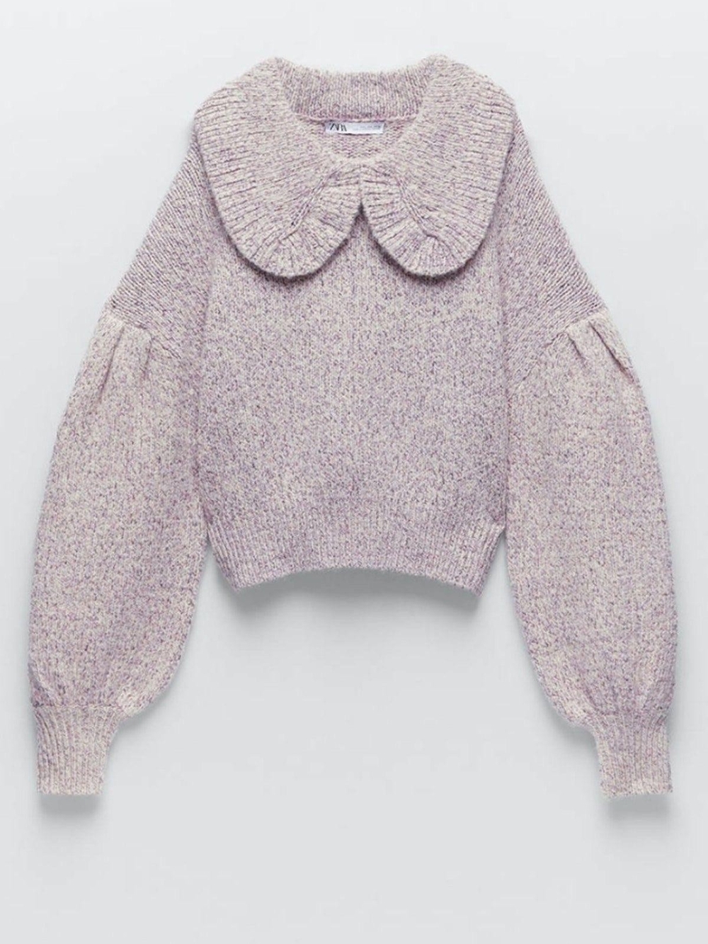 Zara Lavender Speckled Knit Sweater with Peter Pan Collar